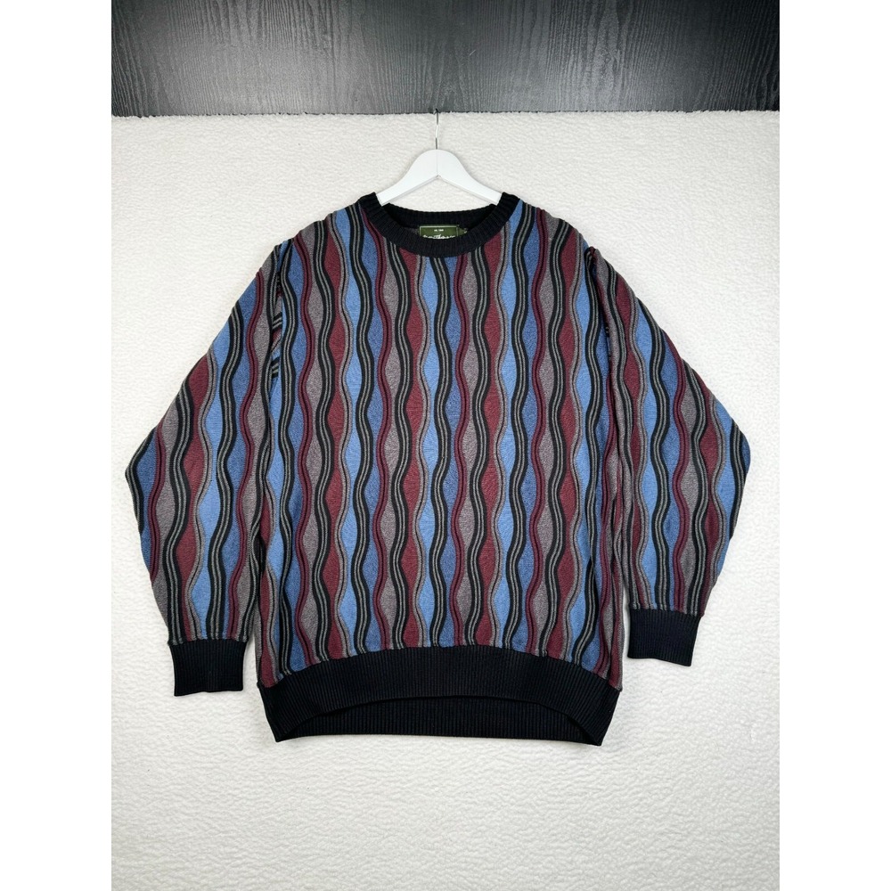 Vintage Norm Thompson Sweater Mens Medium Multi Coogi Style 3D Knit 90's